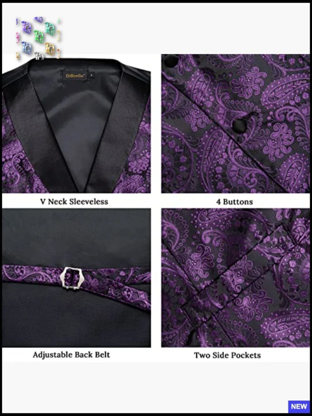 Silk Paisley Vest Set Elegant Classic Wedding Formal Wear Adjustable Fit